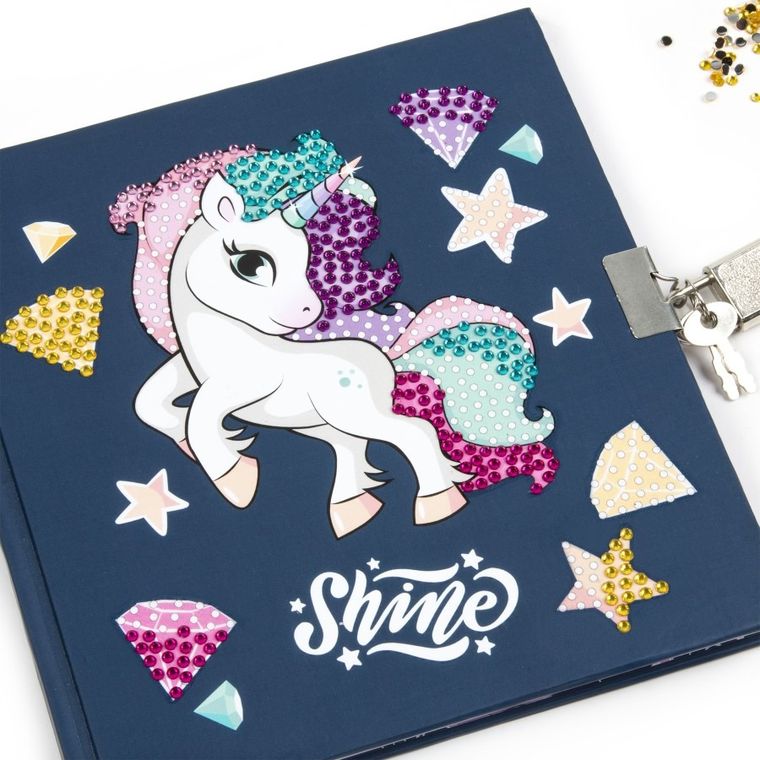 Kidea, diamentowy pamiętnik z kłódką + długopis 3 kolorowym jednorożec