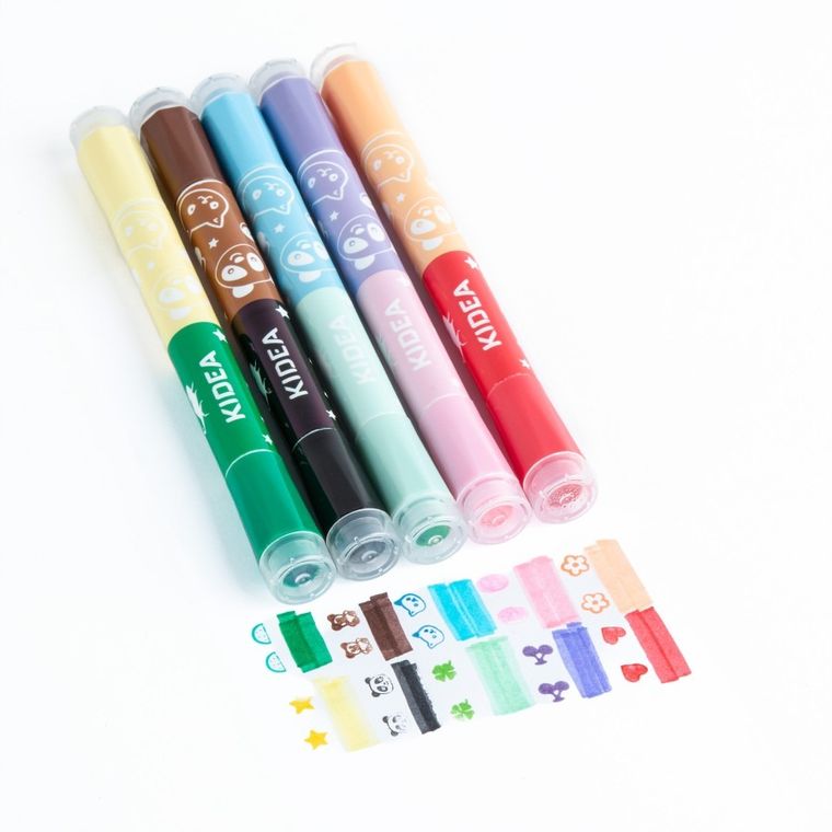 Kidea, dwustronne flamastry ze stempelkami, 10 kolorów