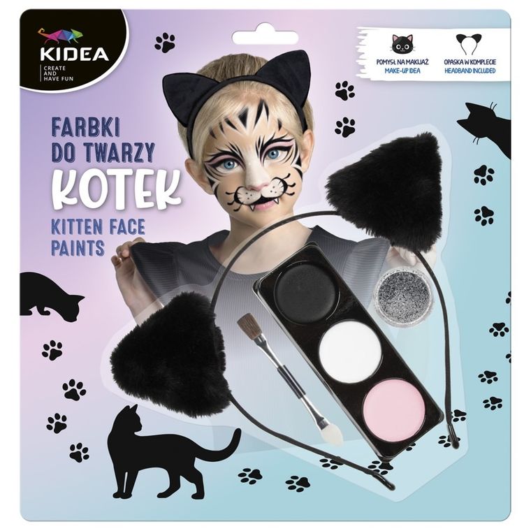 Kidea, farby do twarzy, zestaw z opaską, kotek