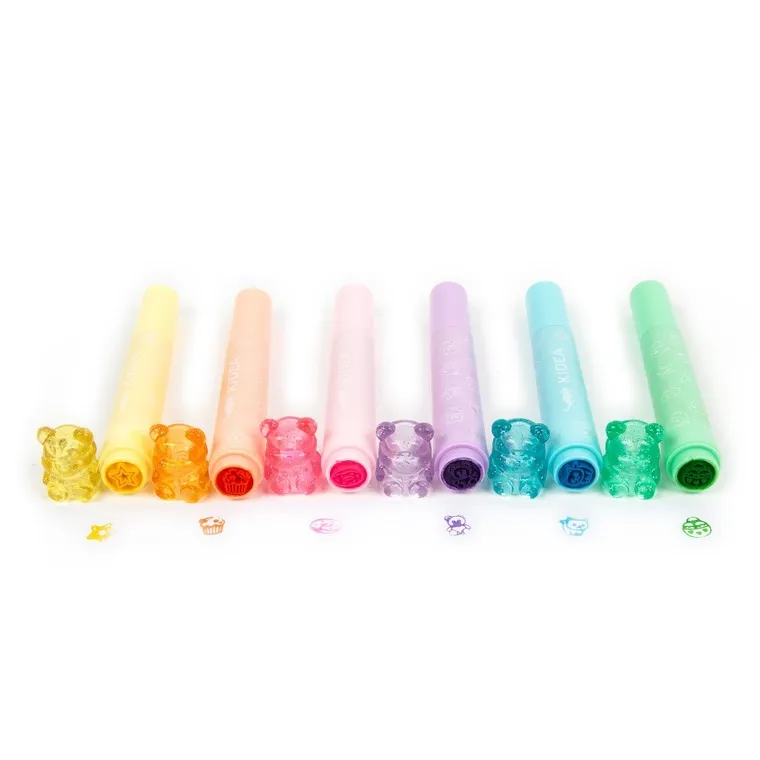 Kidea, flamastry dwustronne ze stempelkami, misie, 6 szt.