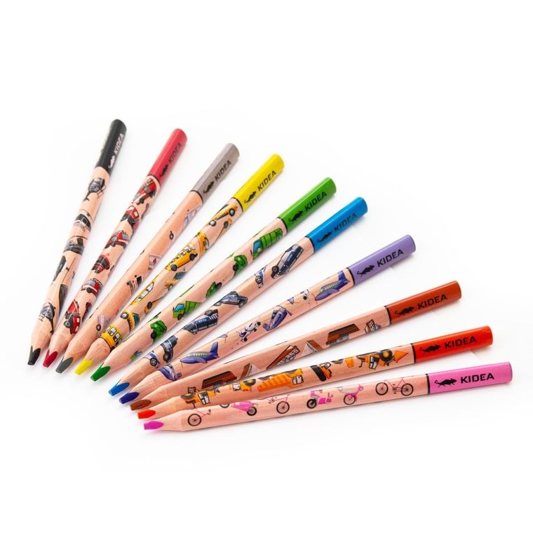 Kidea, Jumbo, kredki ołówkowe trójkątne, pojazdy, 10 kolorów