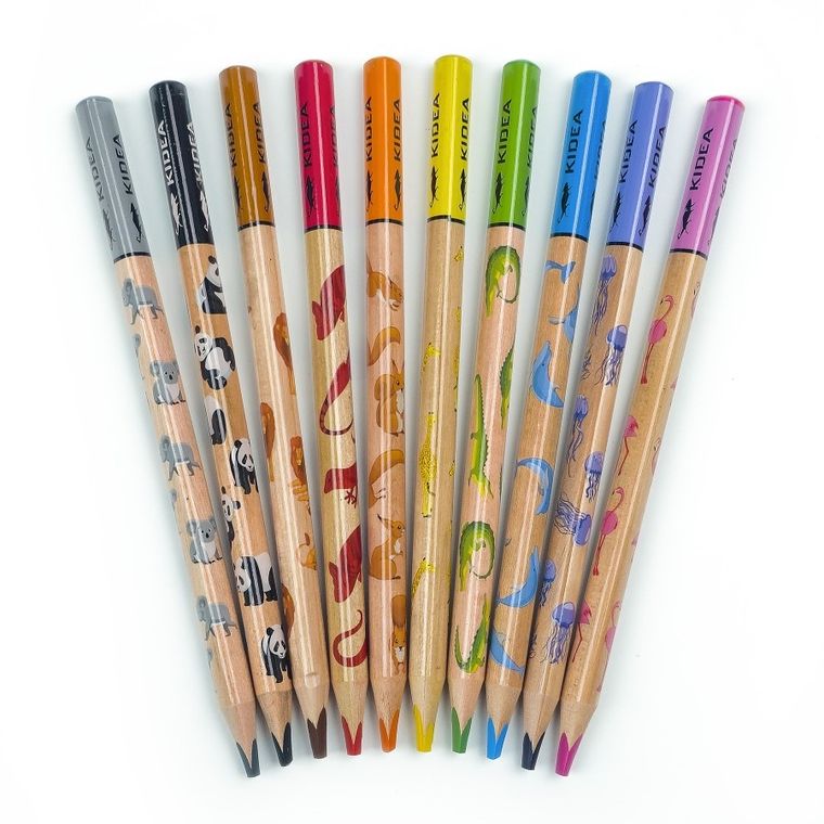 Kidea, Jumbo, kredki ołówkowe trójkątne, safari, 10 kolorów