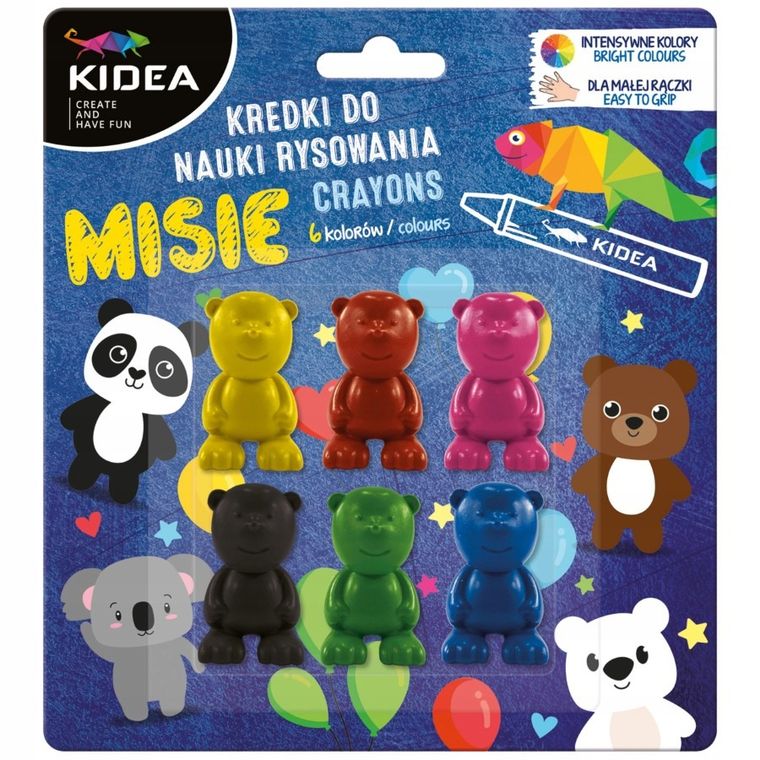 Kidea, kredki misie do nauki rysowania, 6 kolorów