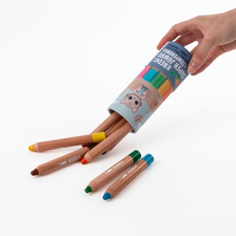 Kidea, Kredki Super Jumbo, 8 kolorów, zestaw z temperówką