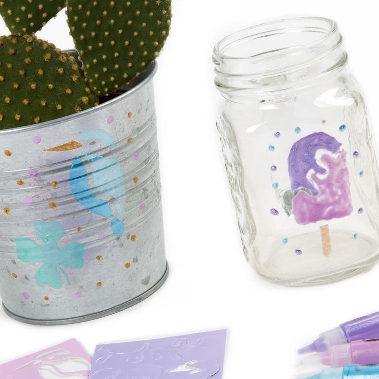 Kidea, markery akrylowe z szablonami, metaliczne, 10 kolorów