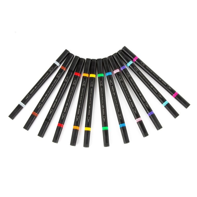 Kidea, markery brush z cienkopisem, 12 kolorów