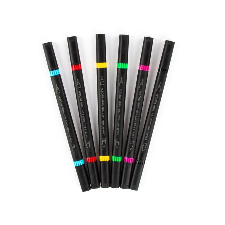 Kidea, markery brush z cienkopisem, 6 kolorów