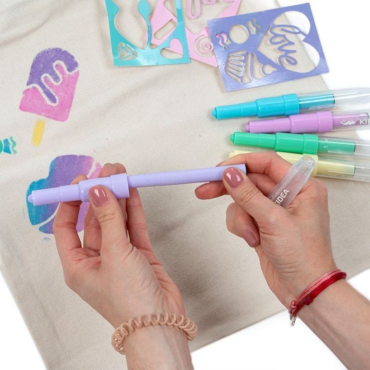 Kidea, markery do tkanin w sprayu z szablonami, Sweet Love, 5 szt.