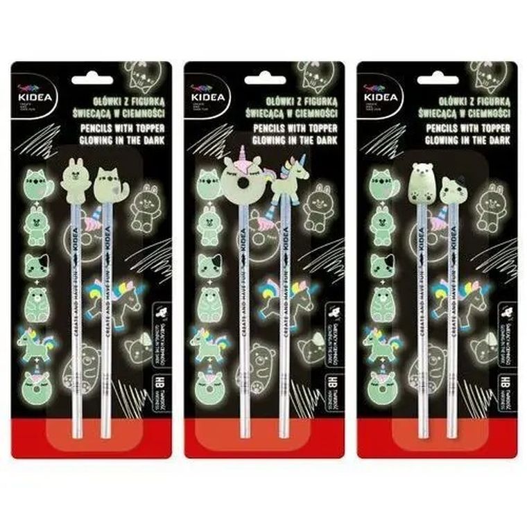 Kidea, ołówek HB z figurka, świecące w ciemności, 2 szt.