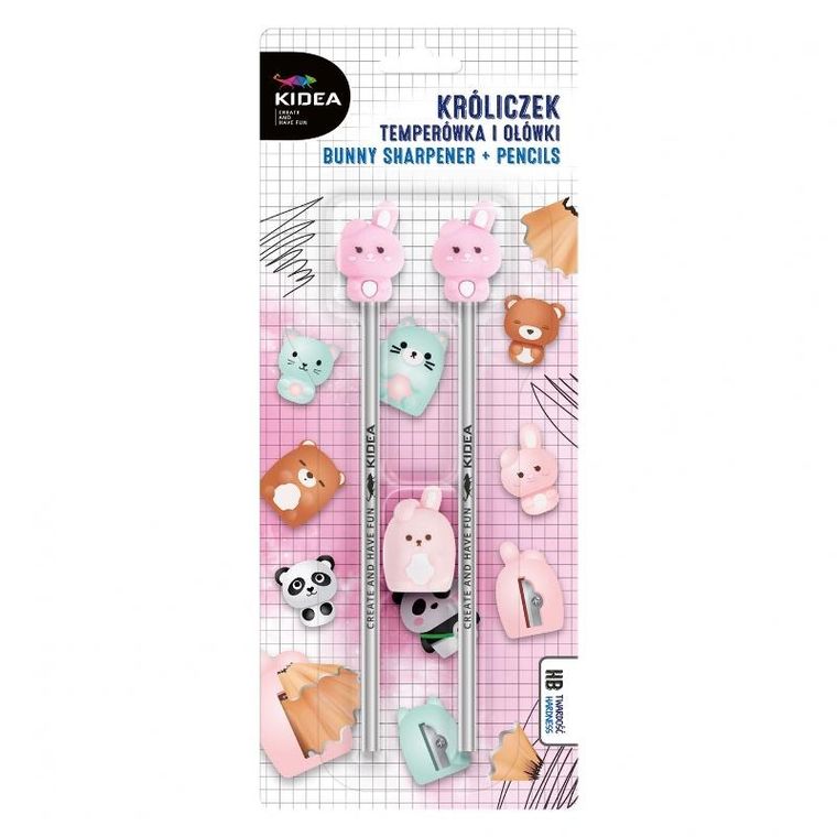 Kidea, ołówki HB z temperówką i figurką, królik, 2 szt.