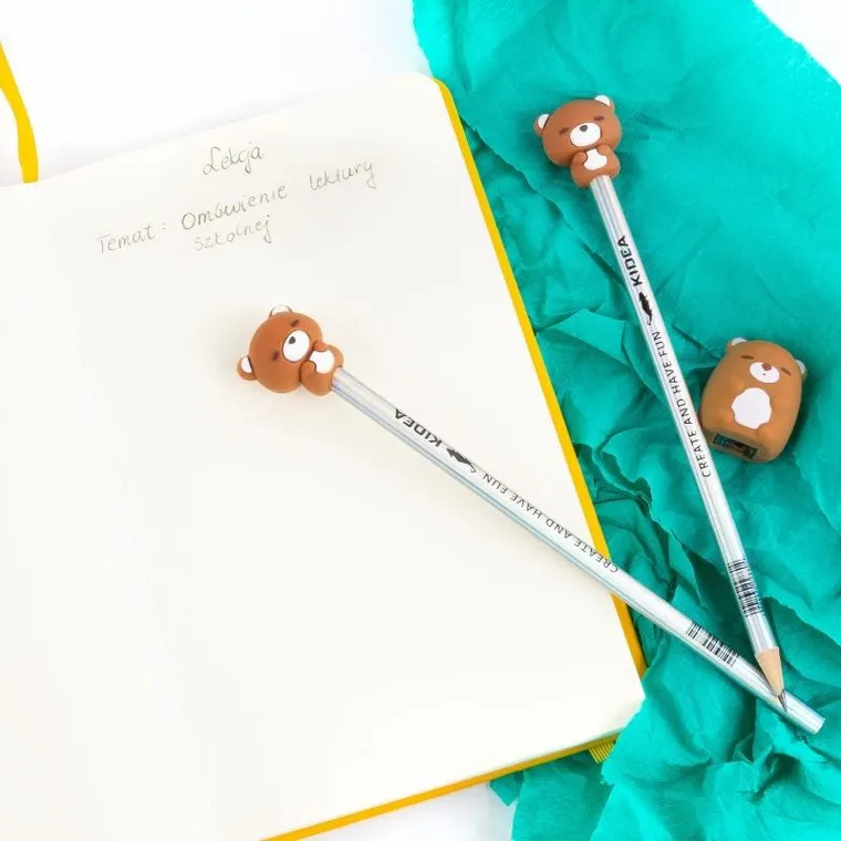 Kidea, ołówki HB z temperówką i figurką, misie, 2 szt.