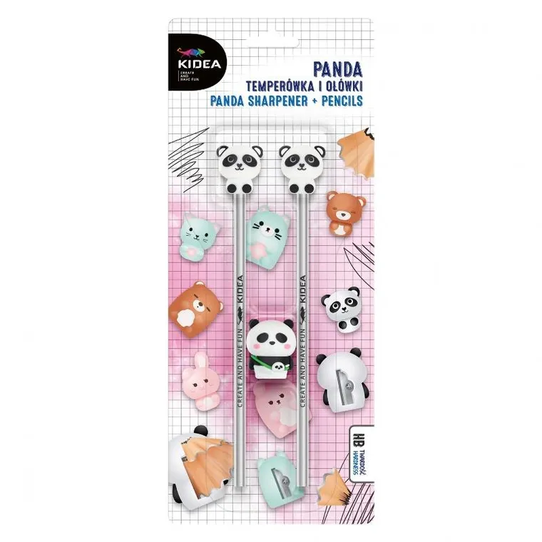 Kidea, ołówki HB z temperówką i figurką, panda, 2 szt.