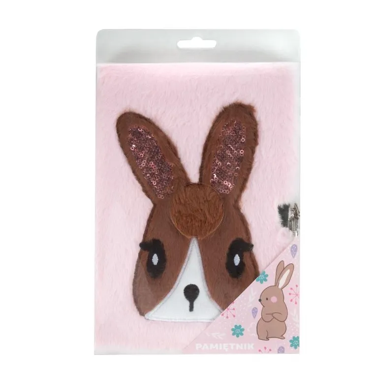 Kidea, pamiętnik pluszowy z kłódką, różowy królik