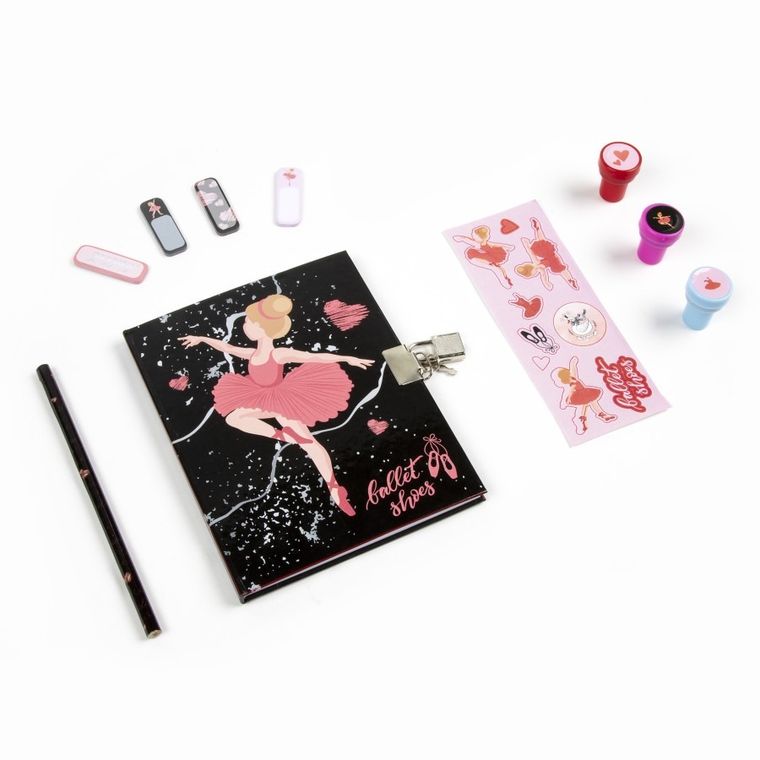 Kidea, pamiętnik z kłódką i stempelkami + zestaw przyborów, baletnica