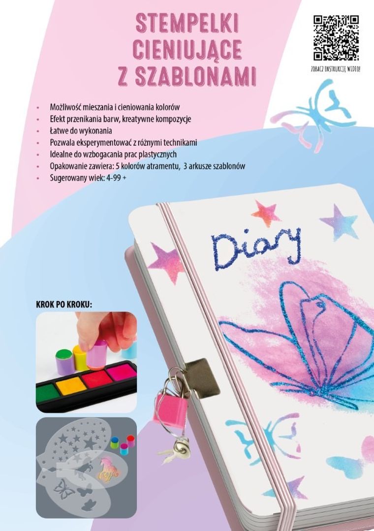 Kidea, stempelki cieniujące z szablonami, 5 kolorów