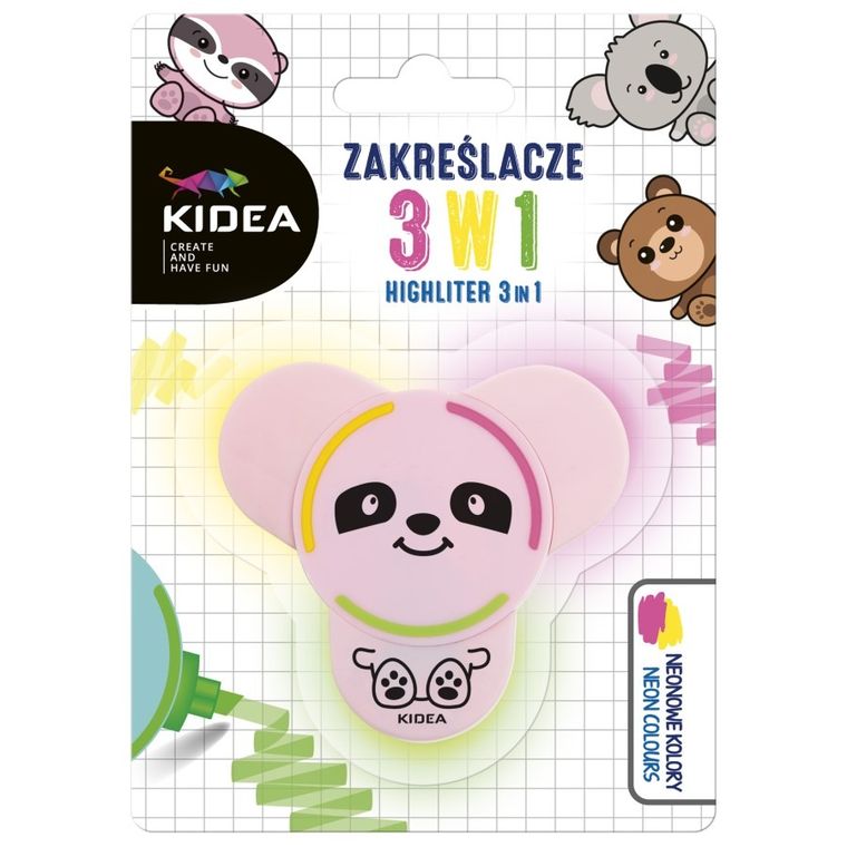 Kidea, zakreślacz 3w1, zwierzaki, 1 szt.