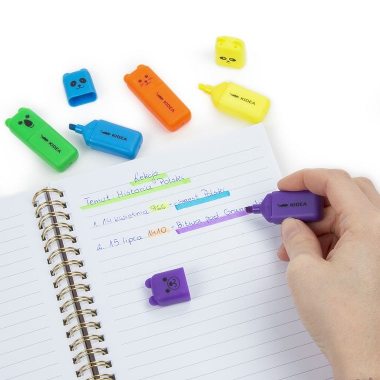 Kidea, zakreślacze, zestaw z figurką, 5 szt.