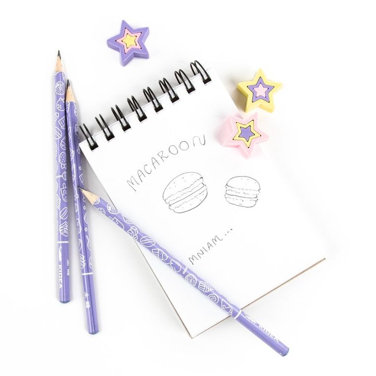 Kidea, zapachowe ołówki + gumki do ścierania, makaroniki