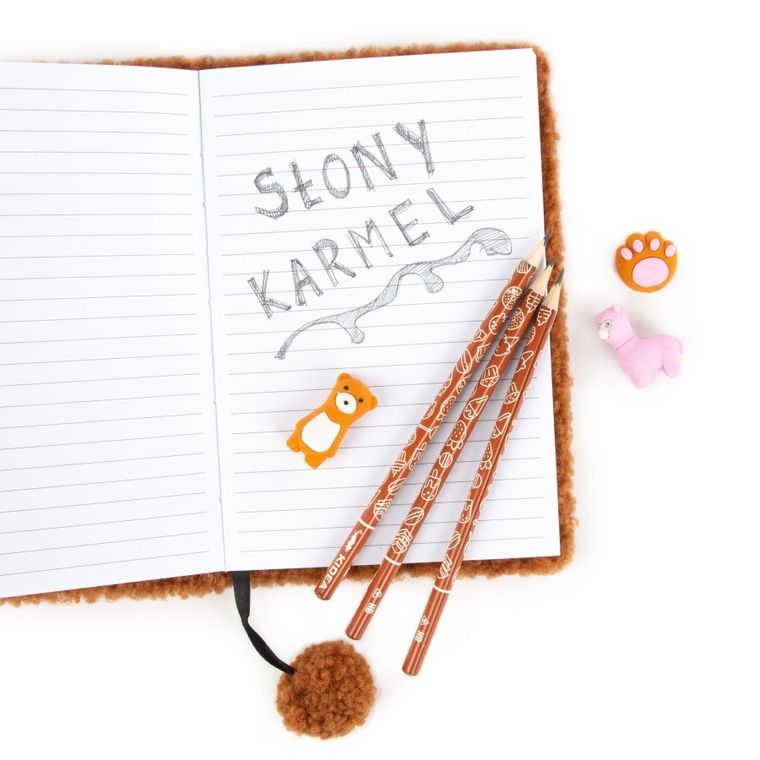 Kidea, zapachowe ołówki + gumki do ścierania, słony karmel