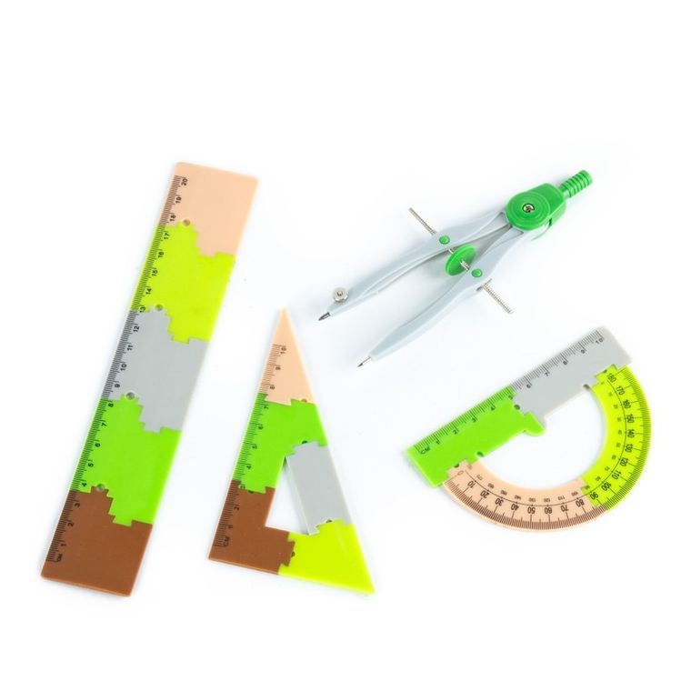 Kidea, zestaw geometryczny z linijką, 20 cm, 4 elementy