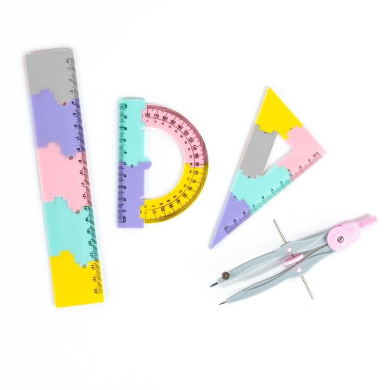Kidea, zestaw geometryczny z linijką, 20 cm, 4 elementy