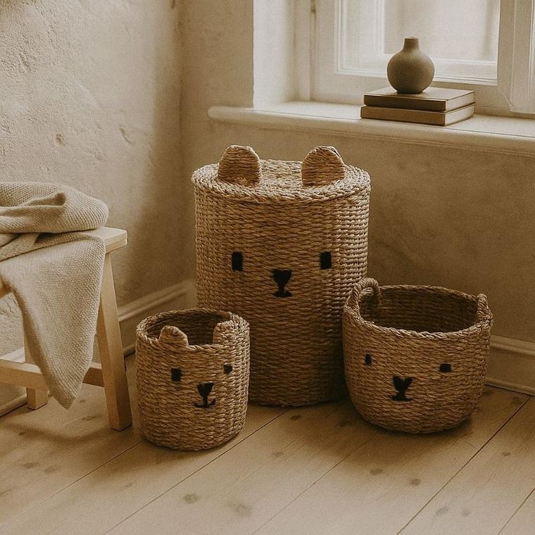 Kids Collection, Joy, pojemniki na zabawki, misie z uszkami, 3 szt.