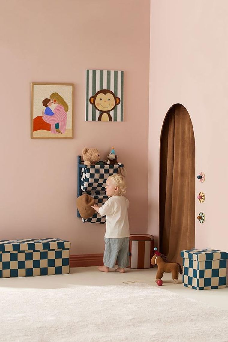 Kids Concept, Circus, półka ścienna materiałowa w szachownicę, check teal