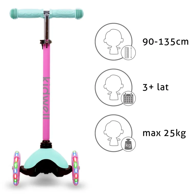 Kidwell, Uno, hulajnoga 3-kołowa LED, balansowa, mint