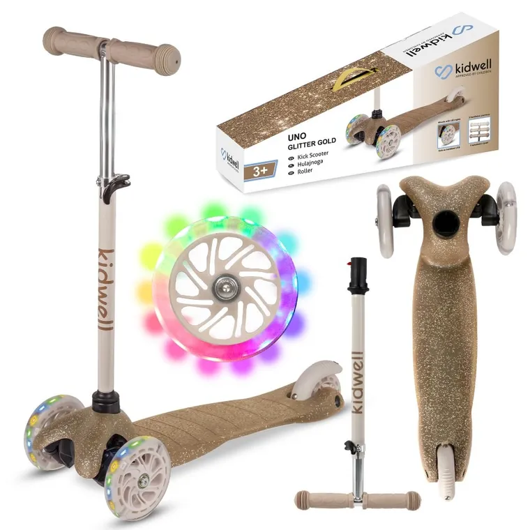Kidwell, Uno, hulajnoga 3-kołowa LED, balansowa, złota