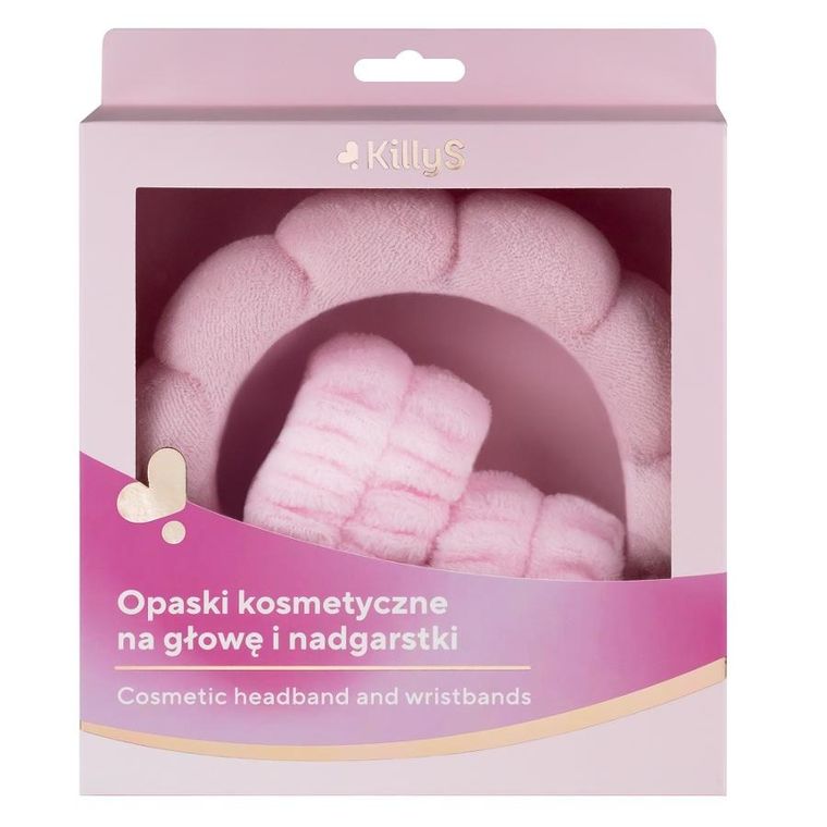 KillyS, opaski kosmetyczne na głowę i nadgarstki, różowe, 3 szt.