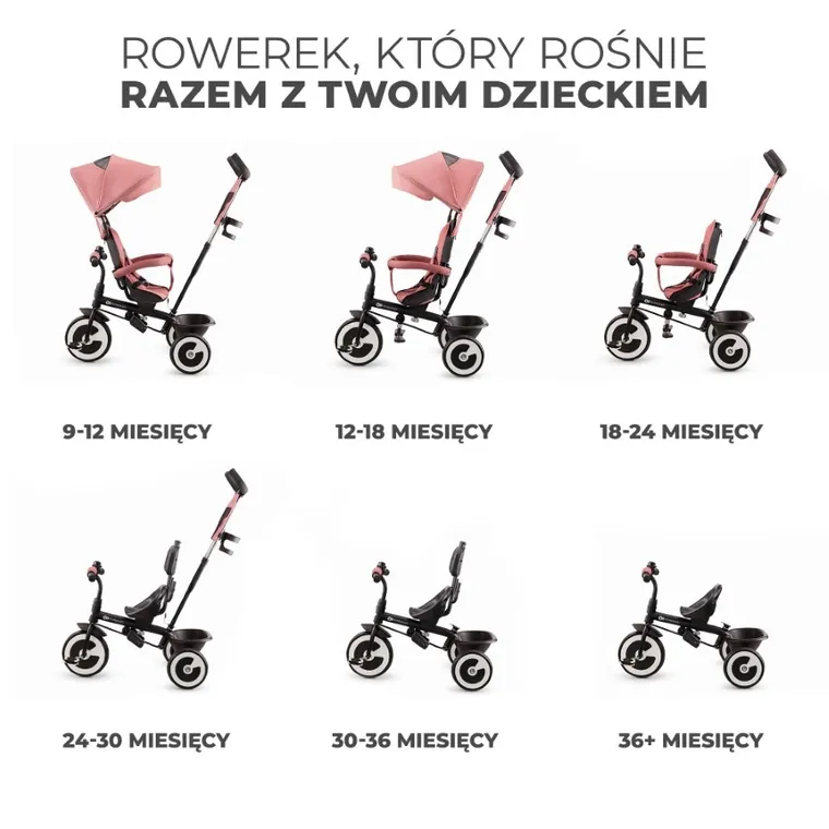 Kinderkraft, Aston, rowerek trójkołowy, Rose Pink