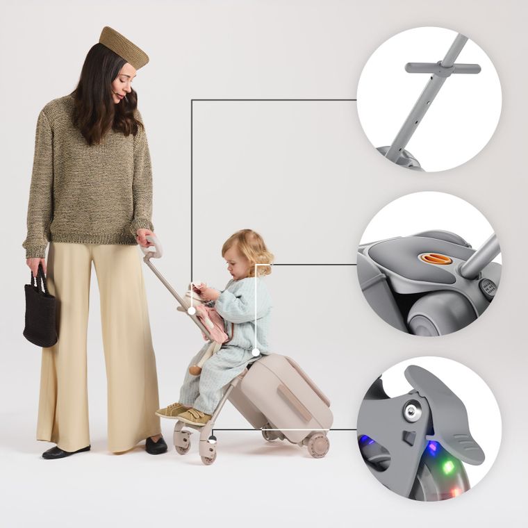 Kinderkraft, Cabby, walizka podróżna na kółkach z siedziskiem, 2w1, Grey