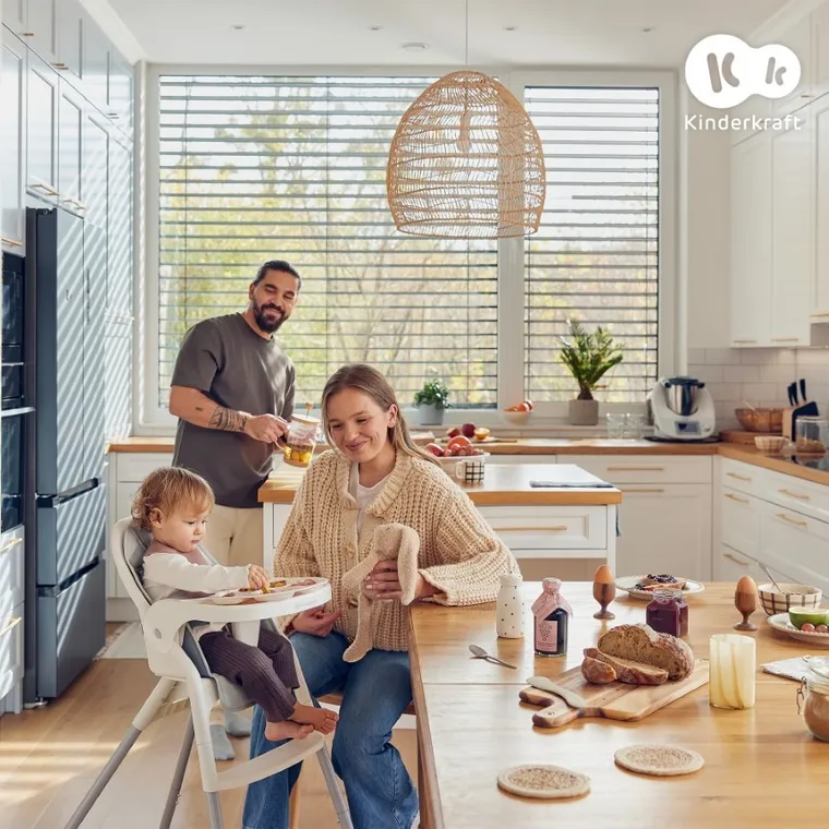 Kinderkraft, Dinnly, krzesełko do karmienia 2w1, szare