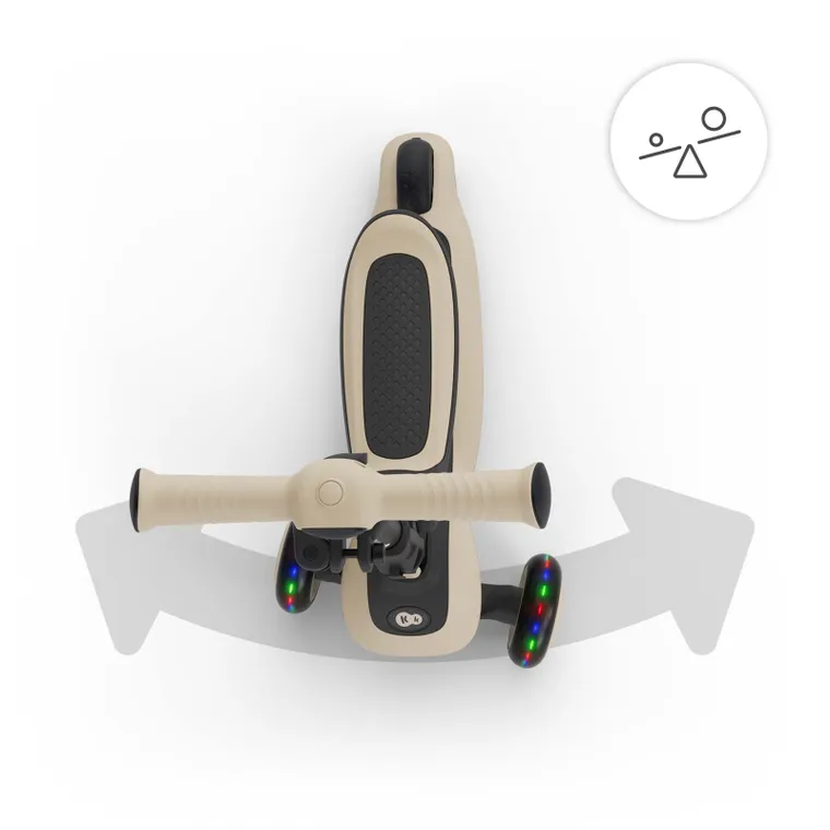 Kinderkraft, Halley 2, hulajnoga 3-kołowa, balansowa 2w1, LED, Stone White