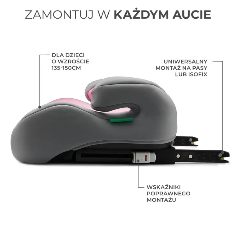 Kinderkraft, I-Boost, podstawka samochodowa, Pink, 135-150 cm