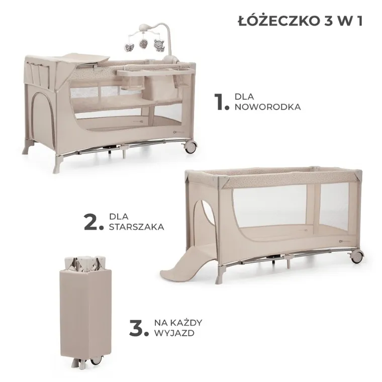 Kinderkraft, Joy 2, łóżeczko turystyczne z akcesoriami, Beige