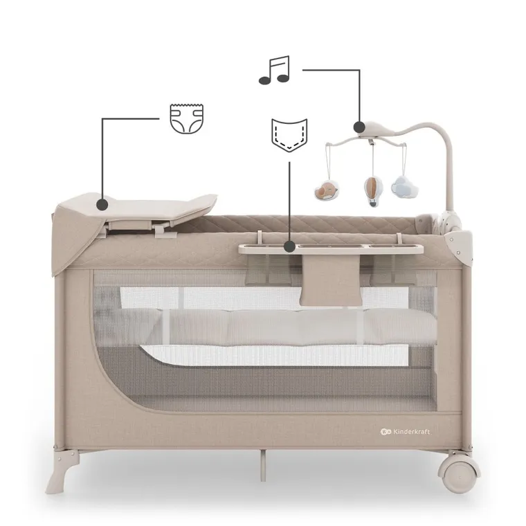 Kinderkraft, Leody Up, łóżeczko turystyczne z akcesoriami, beige