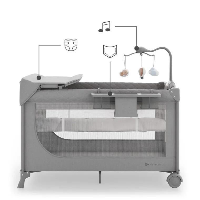 Kinderkraft, Leody Up, łóżeczko turystyczne z akcesoriami, grey
