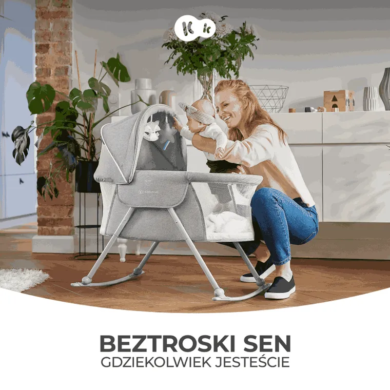 Kinderkraft, Lovi, leżaczek-kołyska 3w1, szara