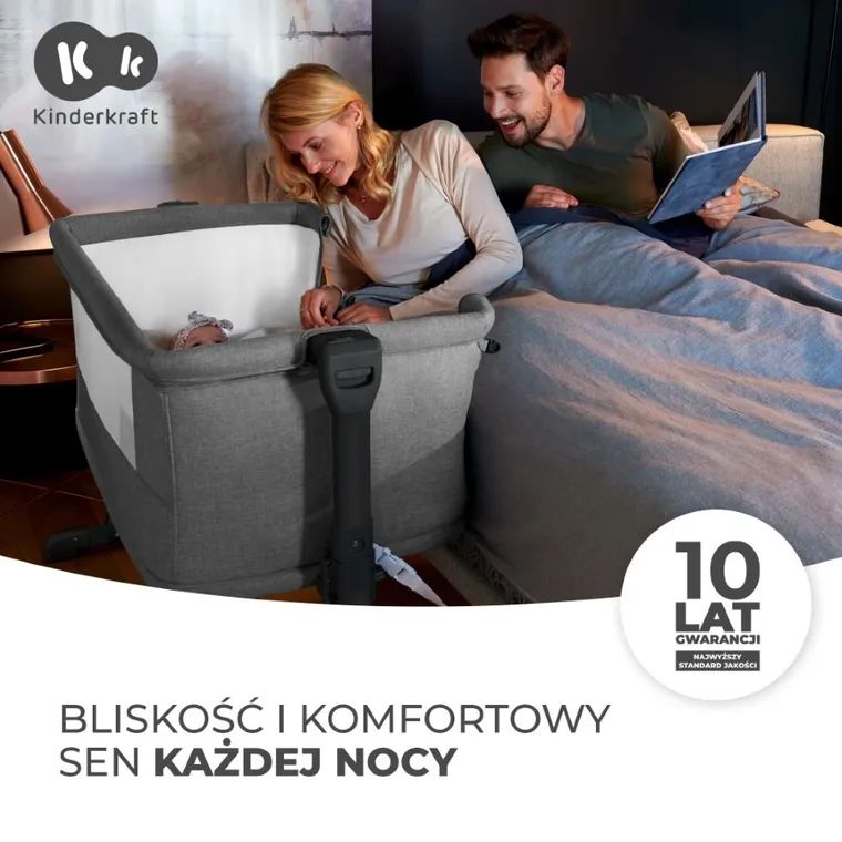 Kinderkraft, Neste Grow, łóżeczko dostawne, light grey, full wood