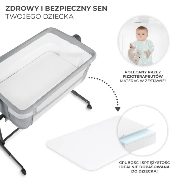 Kinderkraft, Neste Up 2, łóżeczko dostawne, light grey