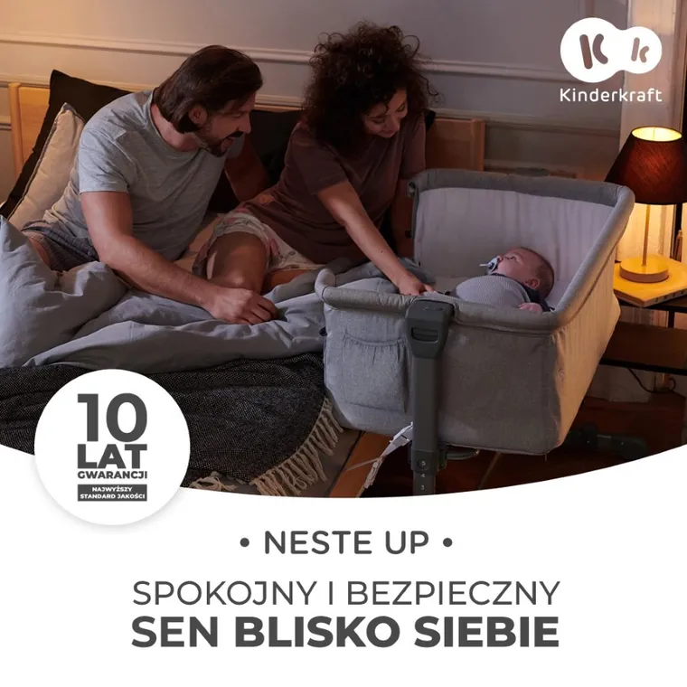 Kinderkraft, Neste Up, łóżeczko dostawne, Grey Melange