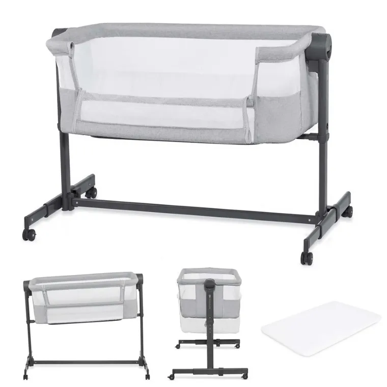 Kinderkraft, Nestee Up 2, łóżeczko dostawne, light grey