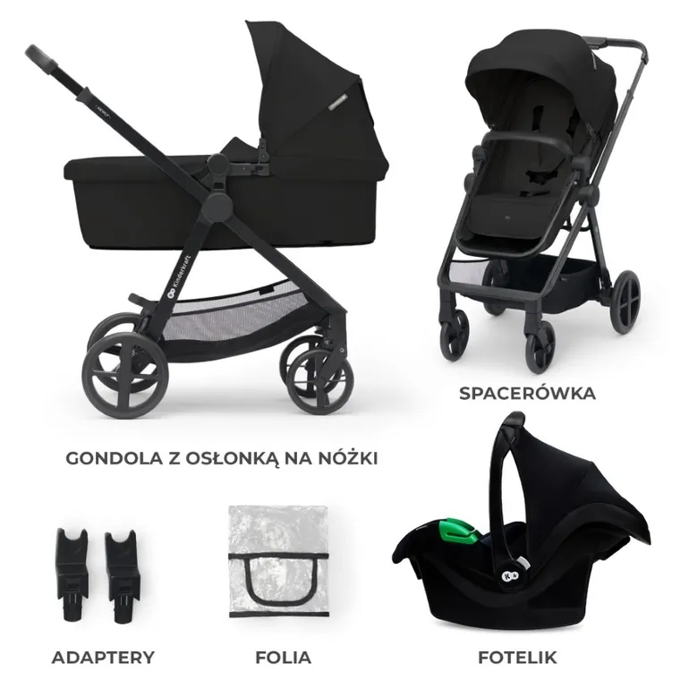 Kinderkraft, Newly 3in1 Mink Pro, wózek wielofunkcyjny, Classic Black