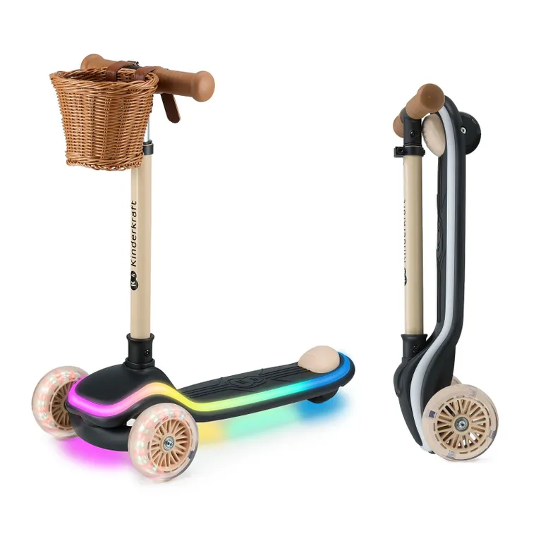 Kinderkraft, Raket, hulajnoga 3-kołowa LED, Beige