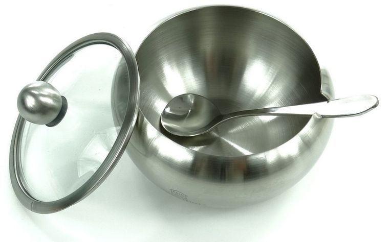 Kinghoff, cukiernica stalowa z łyżeczką, satyna, 460 ml, KH-3732