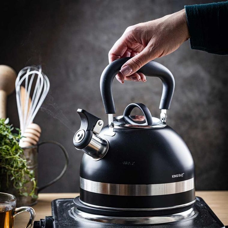 Kinghoff, czajnik z gwizdkiem, czarny, 1,8l