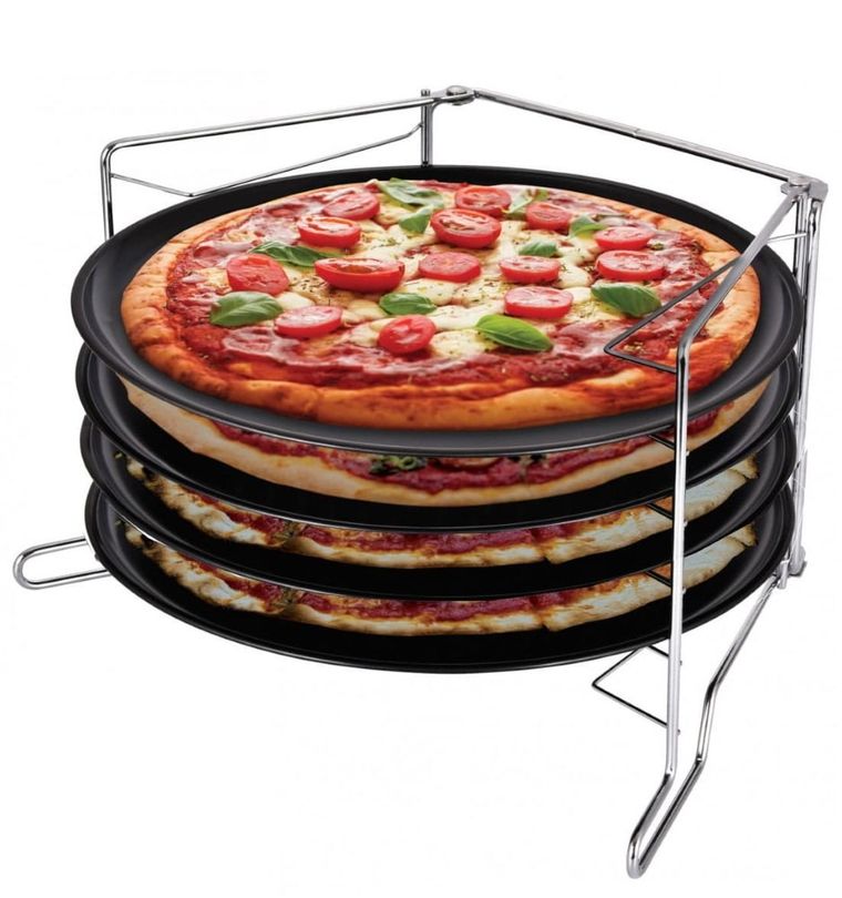 Kinghoff, zestaw 4 blach do pizzy, ze stelażem, 28 cm