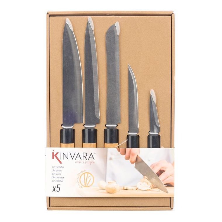 Kinvara, Bamy, zestaw noży kuchennych z bambusowymi trzonkami, 5 szt.