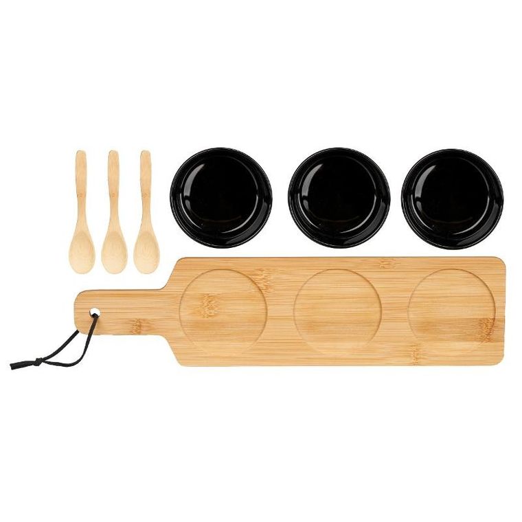 Kinvara, Bumy, miseczki na przekąski, na desce z drewnianymi łyżeczkami, 10-39-6 cm